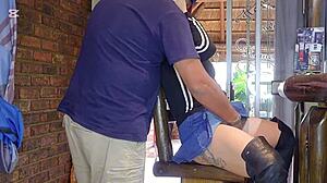 Hot blonde at gym cheats and gets squirted