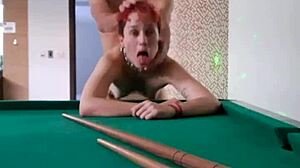 fucking pink haired tattooed slut hard on pool table desk