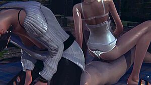 two brunette characters engage in a wild 3d cartoon threesome with anime hentai action