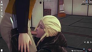 Honey Select 2: Blonde in White Lingerie Gets Whipped and Fucked