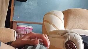 Dialogic-Provocative masturbating my cock in the living room