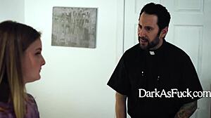 teen tempts old priest in church with her tits