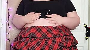 hairy bbw teases with no panties under miniskirt in homemade clip