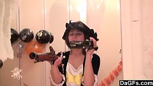 Sexy Caribbean teen pirate girl strips and masturbates on webcam