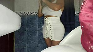 Huge fat bbw big ass caught in public bathroom peeing with panties skirt cameltoe