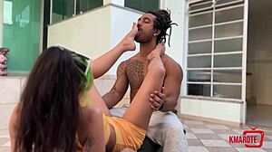 Morena uses feet for hot footjob until fully covered