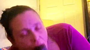 Chubby milf chokes on big black cock with intense mouth action