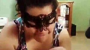 Masked woman gives intense blowjob and deepthroat in mamada con antifaz 6
