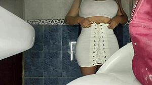 Huge fat bbw big ass caught in public bathroom peeing with panties skirt cameltoe