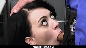 Got a suspect? Security officer drills her hard in back office processing!