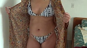 Beautiful Stepmother Flashes Big Tits in Bikini at Beach for Attention