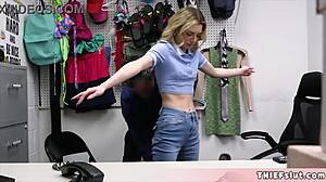 extra cute blonde shoplifter with freckles caught, gets tiny pussy punished hard in doggystyle