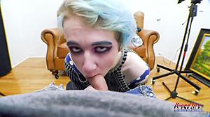 Petite Coed Raven Fingers Twat and Sucks Cock POV