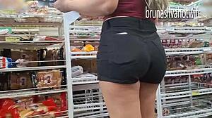 filming the hot blonde in the market, spying on her