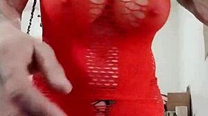 Crossdresser in fishnets has car wash fun with outdoor striptease and flashing.