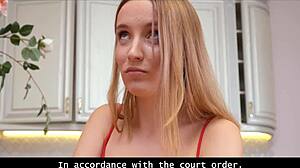 Russian blonde pays debts with tight pussy and asshole in wild double penetration