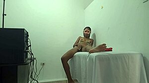 brunette massage therapist shows ass and tits in office