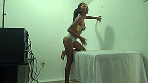 brunette massage therapist shows ass and tits in office