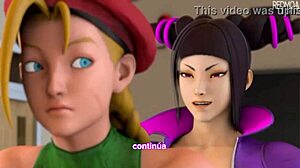 Cammy battles Yuri in intense futanari clash.