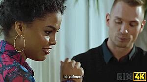 European brunette gives rimjob to ebony partner in interracial fetish dating with natural tits.