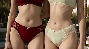 क्यूट मॉडल्स लिंगरी और पैंटी में बेयरफुट प्ले करती हैं