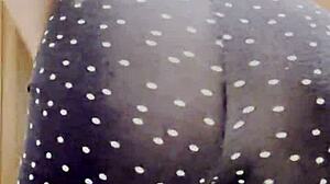 blonde shows big natural tits and sexy ass in leggings