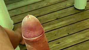 Excited Guy Masturbates Big Cock Naked On Mobile Home Terrace In Camping Exhibition