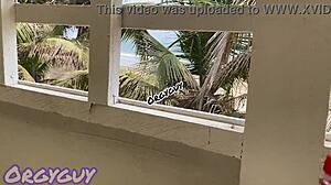 hey, why does my ebony wife flash her pussy at the beach house?