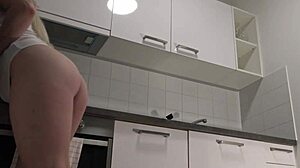 hot wife in kitchen without panties, big tits out 😍
