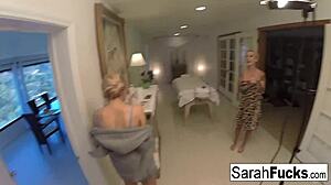 Suggestive-Neutral Sarah Jessie receives erotic massage from Alix Lynx with big tits focus.