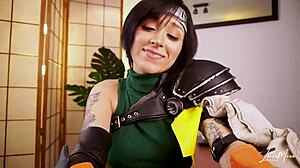 Watch me suck step-brother's cock in pov as pretty short hair Yuffie from Final Fantasy cosplay. Leela Moon gets cum in mouth with fake tits!