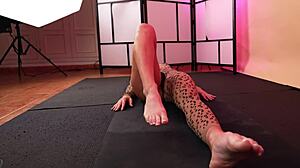 Curious Hot Yoga Session In Leopard Bodystocking Stretches Limits With HannahJames710.