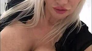 Sophie James, home alone, says 'I'm so horny with my big tits and shaved pussy'