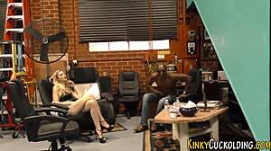 cuckold babe swallows cock in heels!