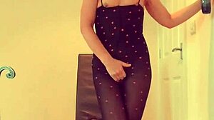 British Milf Lilithalgol in Bodystocking Has Standing Orgasm