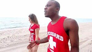 Public Lifeguard Sucks Interracial Cock on Break with Pierced Tongue