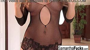 Samantha reveals her stunning big tits for your eyes only