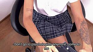 tutor bends over petite student in classroom roleplay with daddy and uncle vibes, not daughter or sister but mommy teases father in law