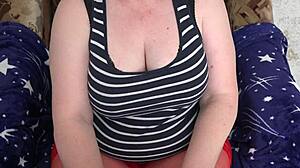 Curvy milf hides in toilet to masturbate on webcam with saggy tits and toys!