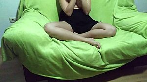 I Cum On The Couch With My 8 Inches Dildo While Fingering Myself