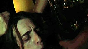 goth femdom chokes and gags with strapon before facial cumshot