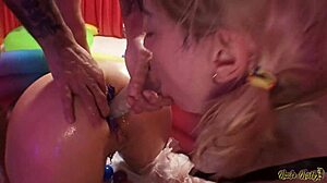 Oh god that clown town ep 1 had an anal threesome with gia and nade nasty teasing huge dildos