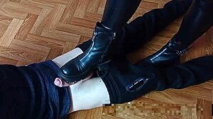 Girls in boots dominate with foot fetish