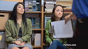 spicy latina teen thieves caught on hidden cam in garage, punished hard by group