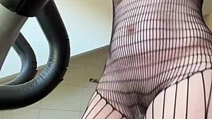 Fetish workout turns steamy with brunette milf in fishnets