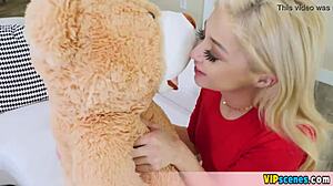 Oh man, this cute blonde petite gf grabs her teddy bear for a quick doggystyle fuck with blowjob! 😍