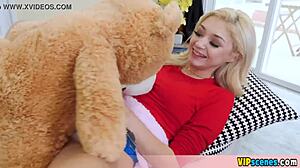 Oh man, this cute blonde petite gf grabs her teddy bear for a quick doggystyle fuck with blowjob! 😍