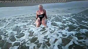 Blonde Exhibitionist Flashes Tits And Sucks Cock Intensely On Public Beach