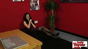 Stunning British babe feels humiliated watching CFNM cock