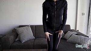 Petite student cheats with BBC roommate by giving blowjob while boyfriend sleeps next door